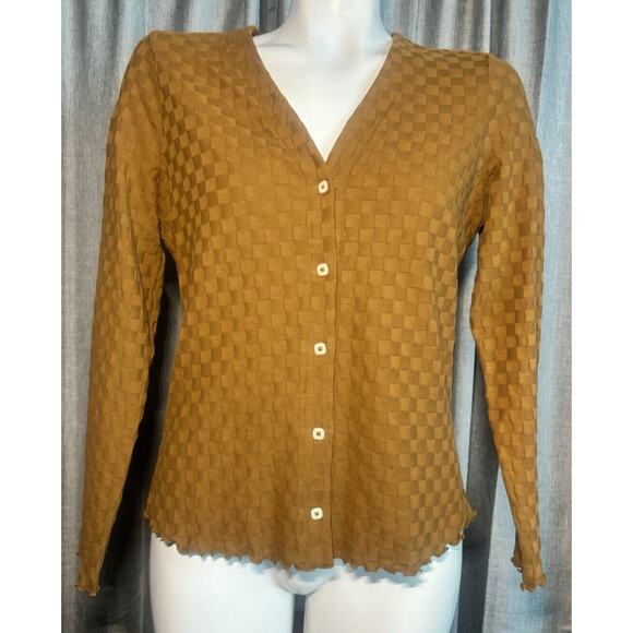 Madewell NWT V-Neck Brown Checkerboard Jacquard Cardigan Size small - Picture 5 of 16